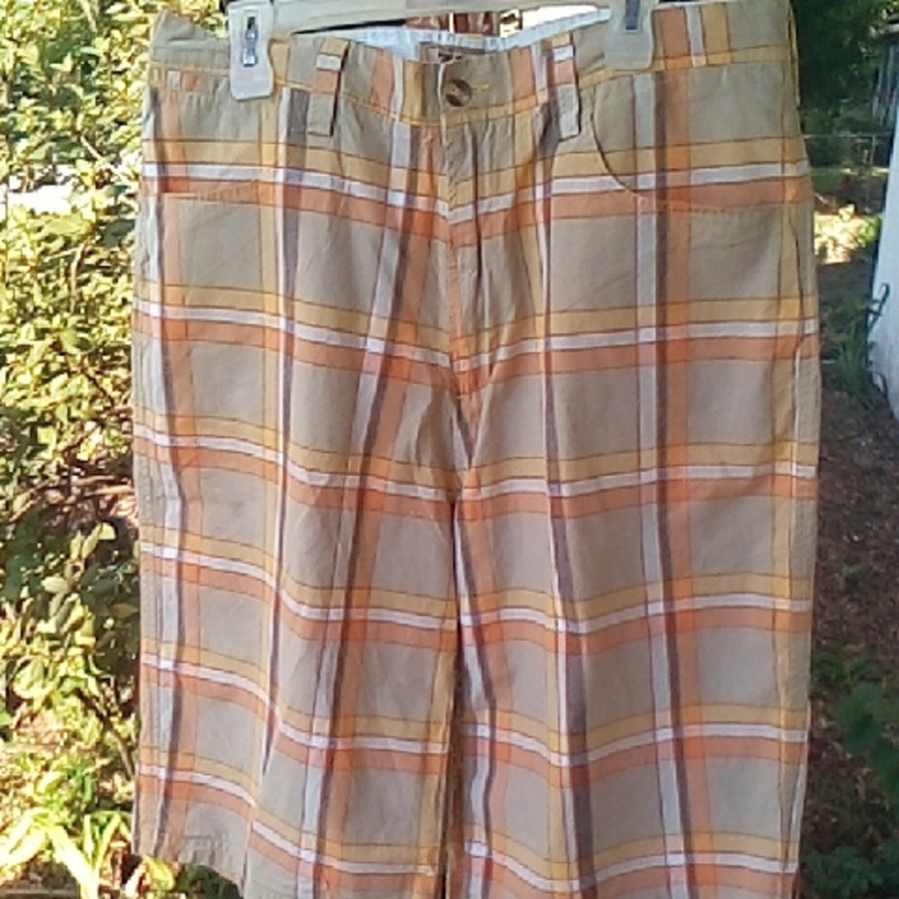 Casual Plaid Shorts with Orange and Tan